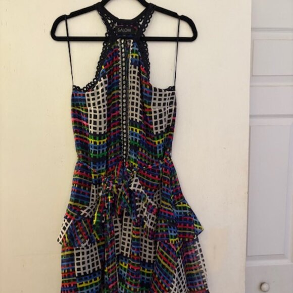 Saloni Geometric Print Silk Dress, Sz 6, NWOT - Picture 4 of 11